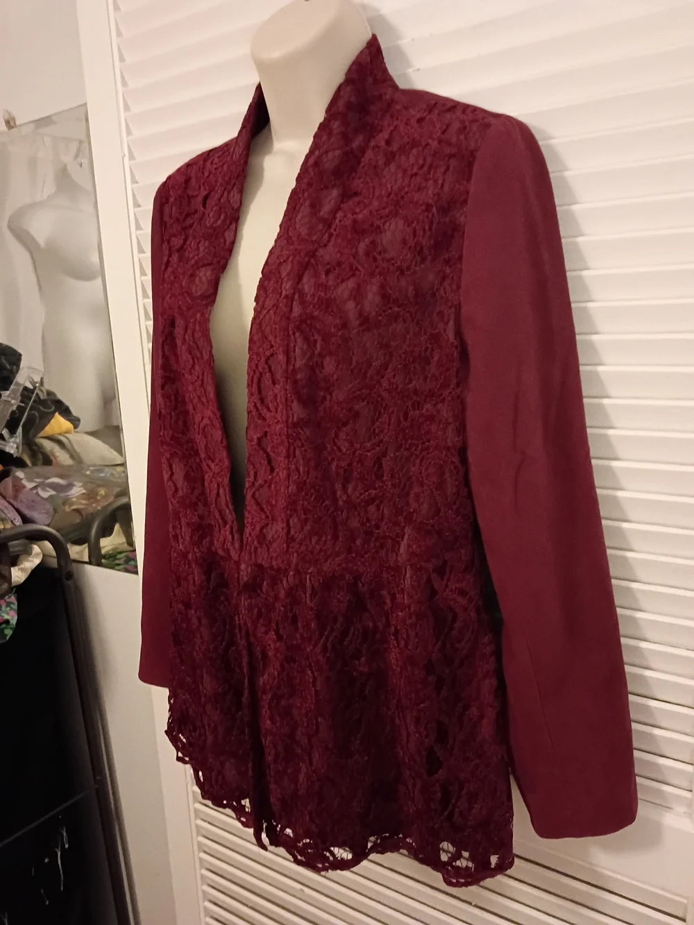 Chico's Wine Lace-Front Open Blazer